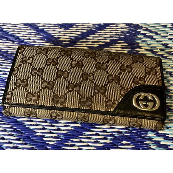 Gucci GG Canvas/Leather Long Wallet Brown (needs restoration) - Vintage - Picture 1 of 10
